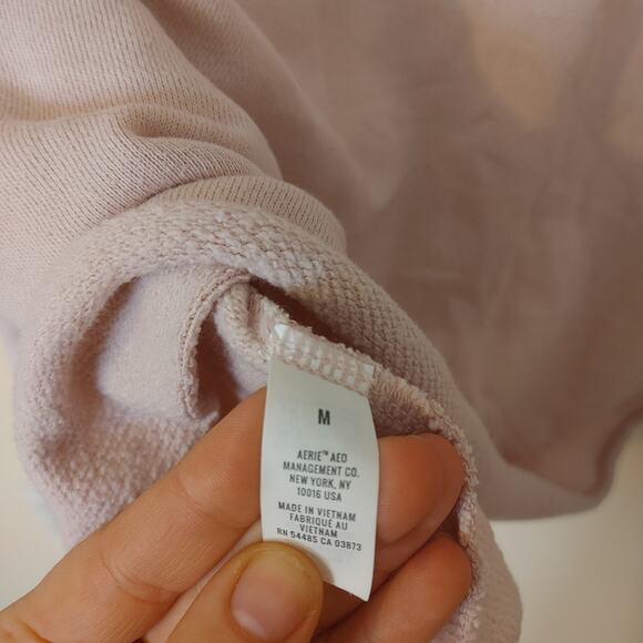 Areie Size Medium M Light Pink Raw Hem Sweatshirt Long Sleeve Top Casual Comfy - Picture 9 of 11